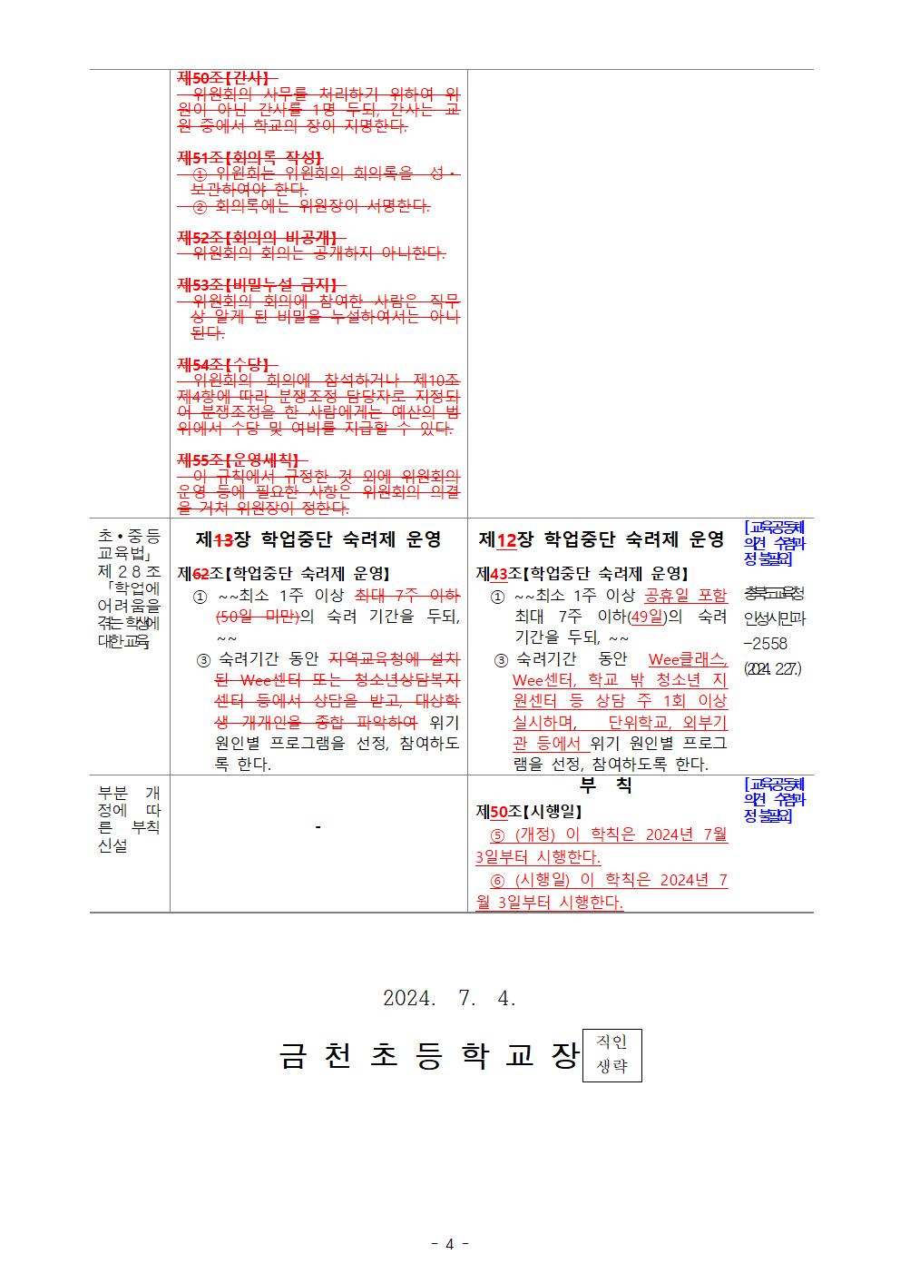 (가정통신문)금천초등학교규칙 부분 개정 결과 안내004